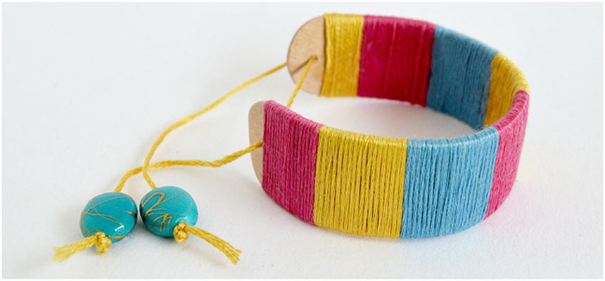 popsicle stick bracelet with embroidery thread