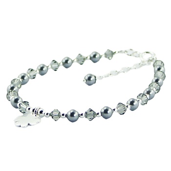 Swarovski crystals and crystal pearls bracelet with silver lucky clover charm by BeYindi 