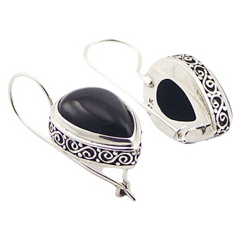 Gorgeous black agate cabochon gemstone ajoure sterling silver earrings by BeYindi 