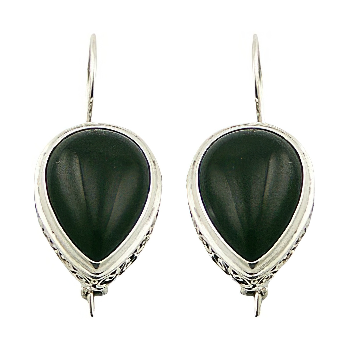 Gorgeous black agate cabochon gemstone ajoure sterling silver earrings by BeYindi 
