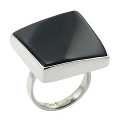 Innovative diagonally convexed black agate gemstone sterling silver designer ring by BeYindi