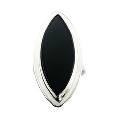 Handmade marquise black agate gemstone polished sterling silver ring by BeYindi 