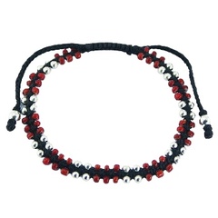 925 Silver & Red Glass Round Beads Lush Macrame Bracelet by BeYindi