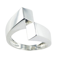 Plain Sterling Silver Ring Trendy Extended Shifted Angular Band by BeYindi 