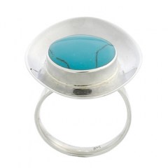 Sterling Silver Marquise Shaped Ring Cup with Synthetic Turquoise by BeYindi 