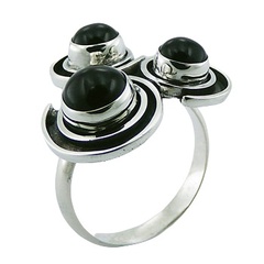 Black Agate 925 Sterling Silver Ring Threesome Of Gems by BeYindi