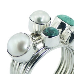 Freshwater Pearls Turquoise Cluster 925 Silver Stacked Ring by BeYindi 3