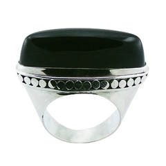 Ornate Sterling Silver Elliptic Black Agate Gemstone Ring by BeYindi 