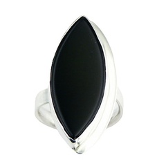 Adjustable Gemstone Silver Ring Marquise Shaped Black Agate by BeYindi 