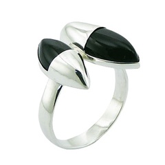 Convexed Marquise Shape Fancy Silver Black Agate Ring by BeYindi