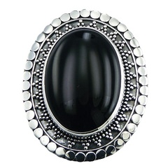 Stylish Oval Black Agate Gem Handmade Ornate Silver Ring by BeYindi 