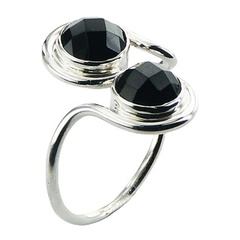 Wavy 925 Silver Stylish Faceted Round Cut Black Agate Gems by BeYindi