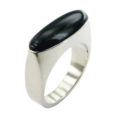 Contemporary Oval Black Agate Gemstone Ring Sterling Silver by BeYindi