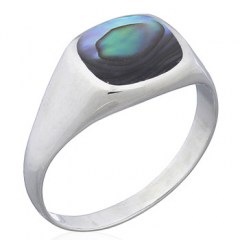Silver Corners Rounded Rectangle Abalone Shell Ring by BeYindi