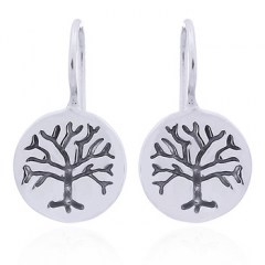 Stamped Tree of Life Silver Disc Drop Earrings by BeYindi