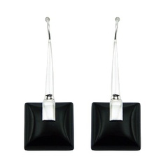 Black Agate Gemstone Drop Earrings Hinged Stick Hangers by BeYindi