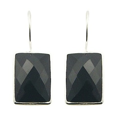 Rectangular Facet Cut Black Agate 925 Silver Earrings by BeYindi 