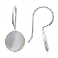 Silky Mother of Pearl Discs Sterling Silver Drop Earrings by BeYindi 