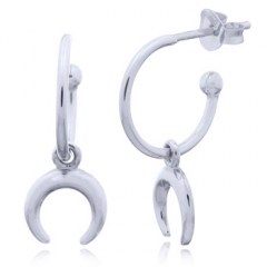 Crescent Moon Hanging Silver Hook Stud Earrings by BeYindi