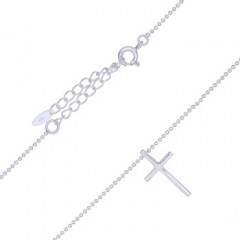 Latin Cross Sterling Plain Silver Bead Chain Necklace by BeYindi