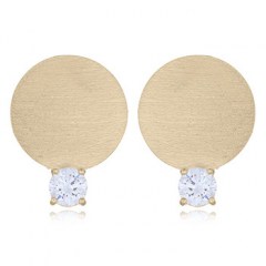 Brushed Yellow Gold Plated Disc CZ Stud Earrings by BeYindi