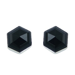 Sterling Silver Hexagon Faceted Black Agate Stud Earrings by BeYindi 