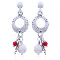 Pearl Glass Bead and Leaf Charm Stud Earrings by BeYindi