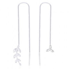 Flower And Leaf Silver Threader Earrings by BeYindi