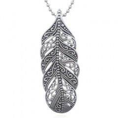 Ajouré Antiqued Feather In 925 Silver pendant by BeYindi