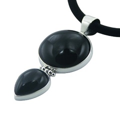 Black Agate 925 Silver Hinged Glossy Gemstone Pendant by BeYindi 