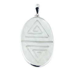 Large White MOP Carved Spirals Oval Sterling Silver Pendant by BeYindi