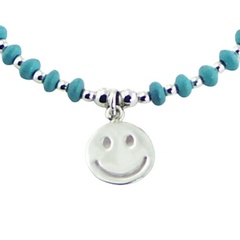 Happy Face Charm on Turquoise and Silver Bead Bracelet by BeYindi 2