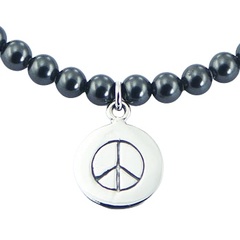 Swarovski Crystal Pearl Bracelet Stamped Silver Peace Charm by BeYindi 2