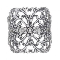 Flower Ornate 925 Silver Ring In Square Art Nouveau by BeYindi 