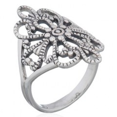 Ornate 925 Silver Flower Ring Art Nouveau Openwork by BeYindi