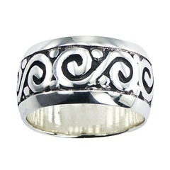 Shiny Swirls On Antiqued Band Ornate Sterling Silver Ring by BeYindi 