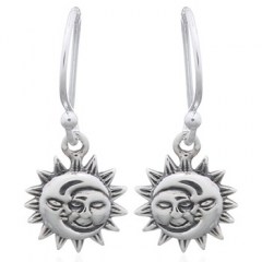 Crescent Moon And Sun 925 Silver Dangler Earrings by BeYindi