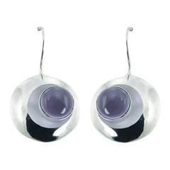 Round Violet Hydro Quartz 925 Silver Convexed Drop Earrings by BeYindi