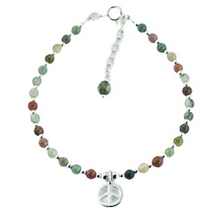 Multicolored Round Agate Bead Bracelet with Silver Peace Charm by BeYindi