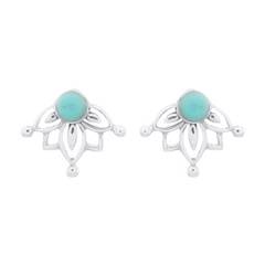 Reconstituted Turquoise Little Lotus 925 Silver Stud Earrings by BeYindi