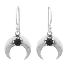 Reconstituted Black Stone Moon 925 Silver Hoop Earrings by BeYindi