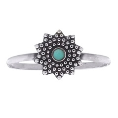 Dotted Sun Flower Green Stone Ring In 925 Silver by BeYindi 