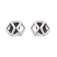 Tiny Polyhedron Shape With Black CZ Stud Earrings 925 Silver by BeYindi