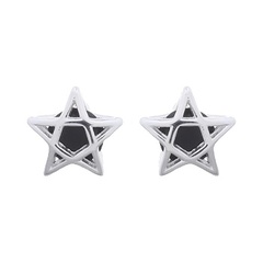 Tiny Pentagram Star With Black CZ Stud Earrings 925 Silver by BeYindi