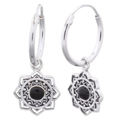 925 Silver Endearing Mandala Flower With Black Stone Earrings by BeYindi 