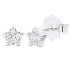 Mini Sparkling Star With White CZ 925 Silver Stud Earrings by BeYindi 