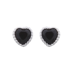 Tiny Delightful Heart With Black CZ 925 Silver Stud Earrings by BeYindi