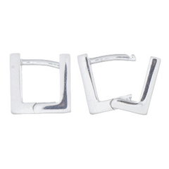 Angular Square Silver Huggie Hoop Earrings by BeYindi 2