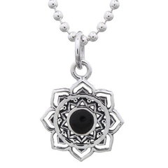 Mandala flower With Black Stone Pendant 925 Silver by BeYindi