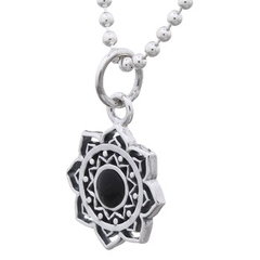 Mandala flower With Black Stone Pendant 925 Silver by BeYindi 